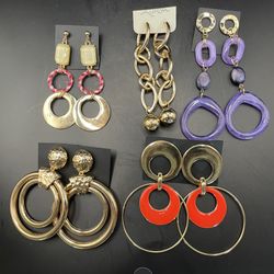 Statement Earring Lot 5 Pairs Bold Gold Tone Boho Geometric Acrylic Dangle