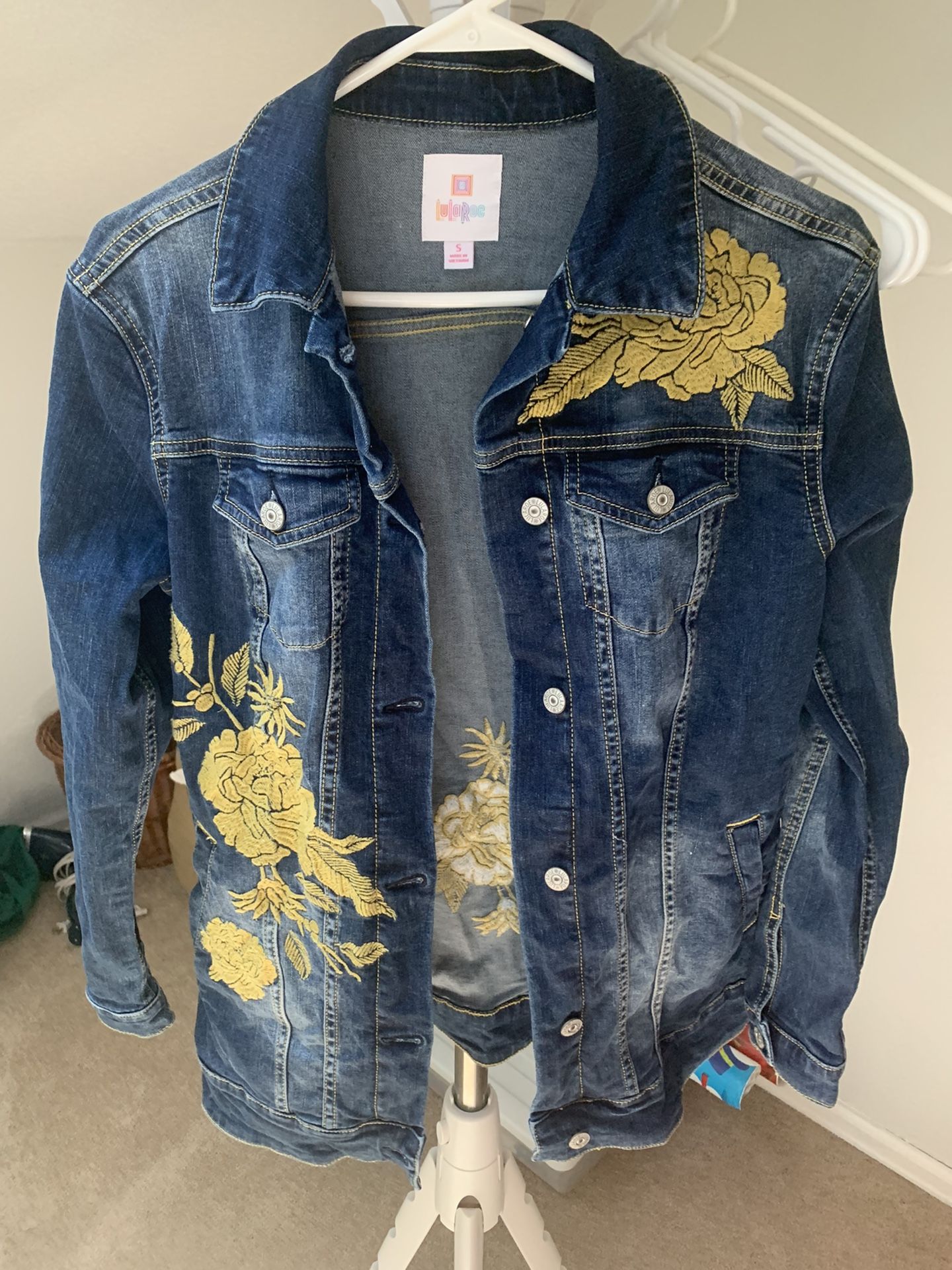 LuLaRoe Embroidered Jean Jacket Coat