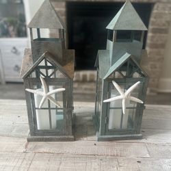 Coastal Themed Starfish Candle Lanterns - Set of 2
