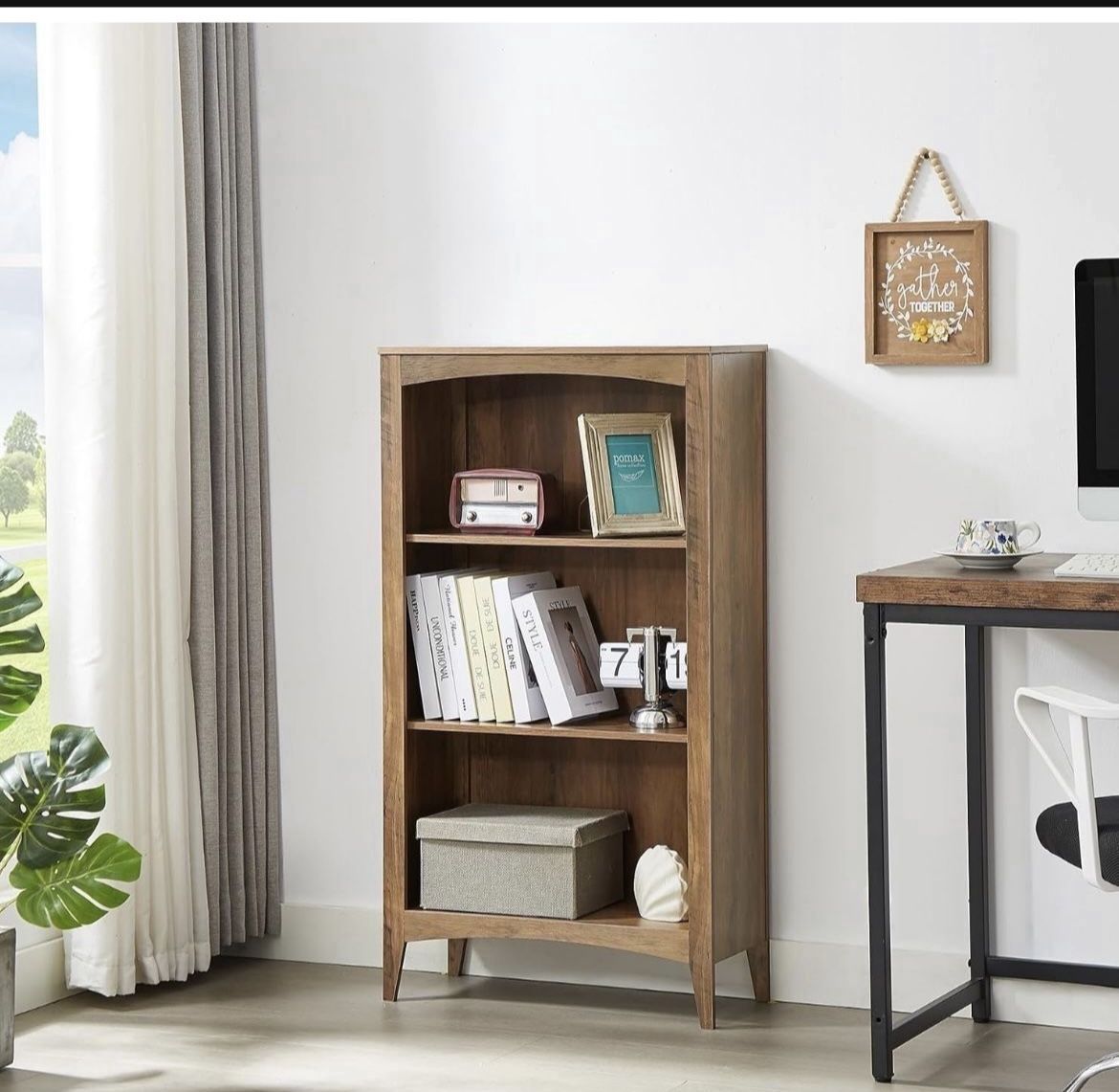 3 tier shelf bookcase storage Wooden shelves standing open display floor bookshelf with storage shelves-42.9in
