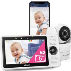 VTech Upgraded Smart Baby Monitor VM901, 5-inch 720p Display, 1080p Camera, HD NightVision, Fully Remote Pan Tilt Zoom, 2-Way Talk, Free Smart Phone A