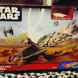  New Hot Wheels Star Wars Escape from Jakku Motorized Playset w/ Die-Cast Millennium Falcon