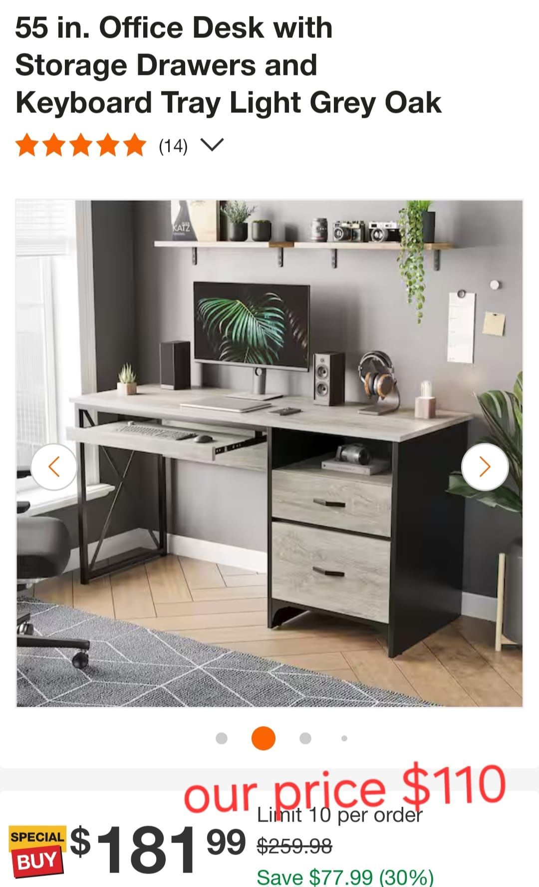 21.7"D x 55.1"W x 30"H Bestier Office Desk with Drawers, 55 inch Industrial Computer Desk with Storage, Wood Teacher Desk with Keyboard Tray & File Dr