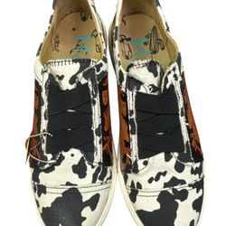 New Myra Womens Size 8 Limited Edition Cowprint Leather Handtooling Sneaker