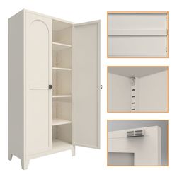 71'' 2 Shapely Door Cabinet With Lock, Metal Storage Cabinet with Doors and Adjustable Shelves, for Kitchen, Bedroom, Living Room(Beige)