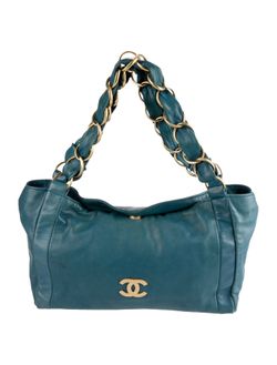 Vintage Chanel Blue Olsen CC Hobo | Lambskin Leather | Gold Hardware | Y2K rare