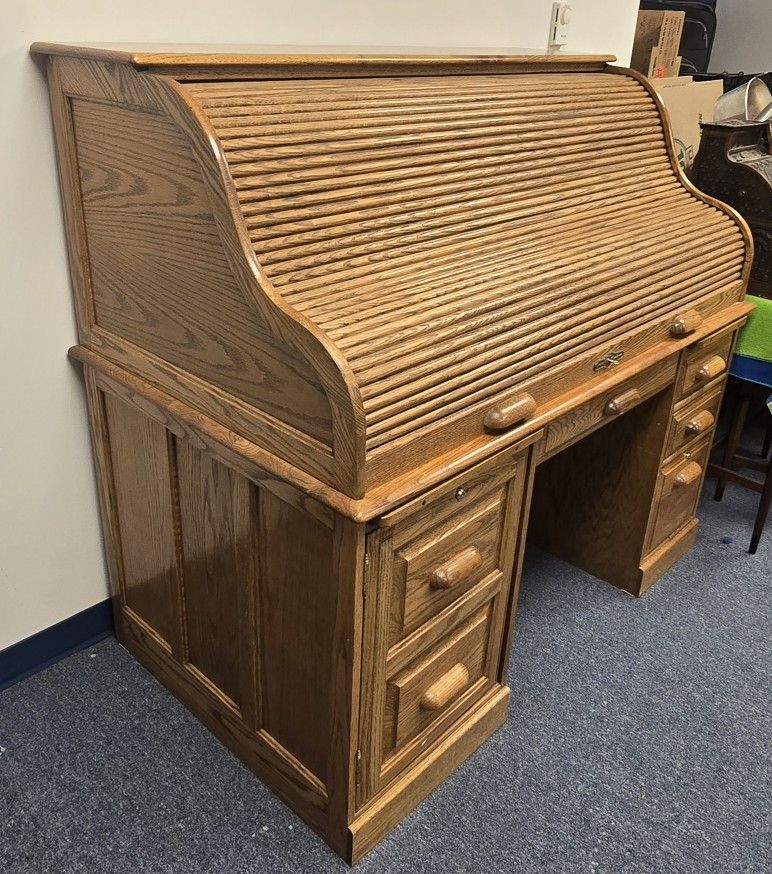 Oak Roll Top Computer Desk