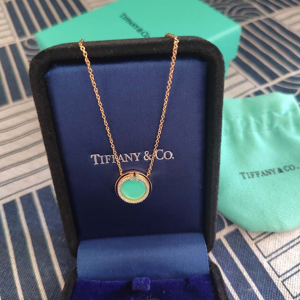 Tiffany 18K Rose Gold Diamond And Turquoise Circle Pendant