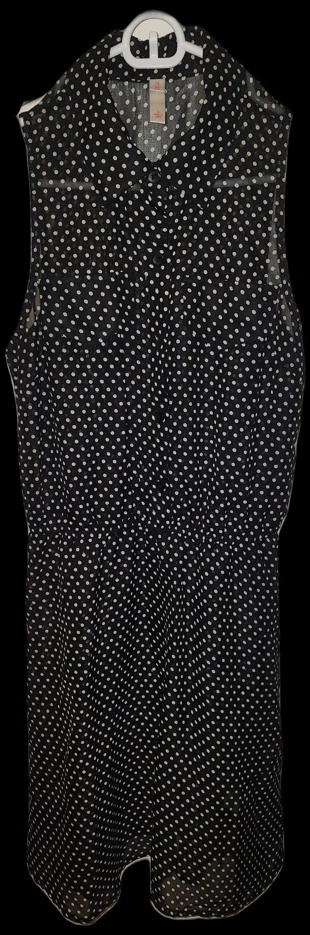 Xhiliration Artsy Chiffon Black Polka Dot Sundress - Sheer, Women's Size S