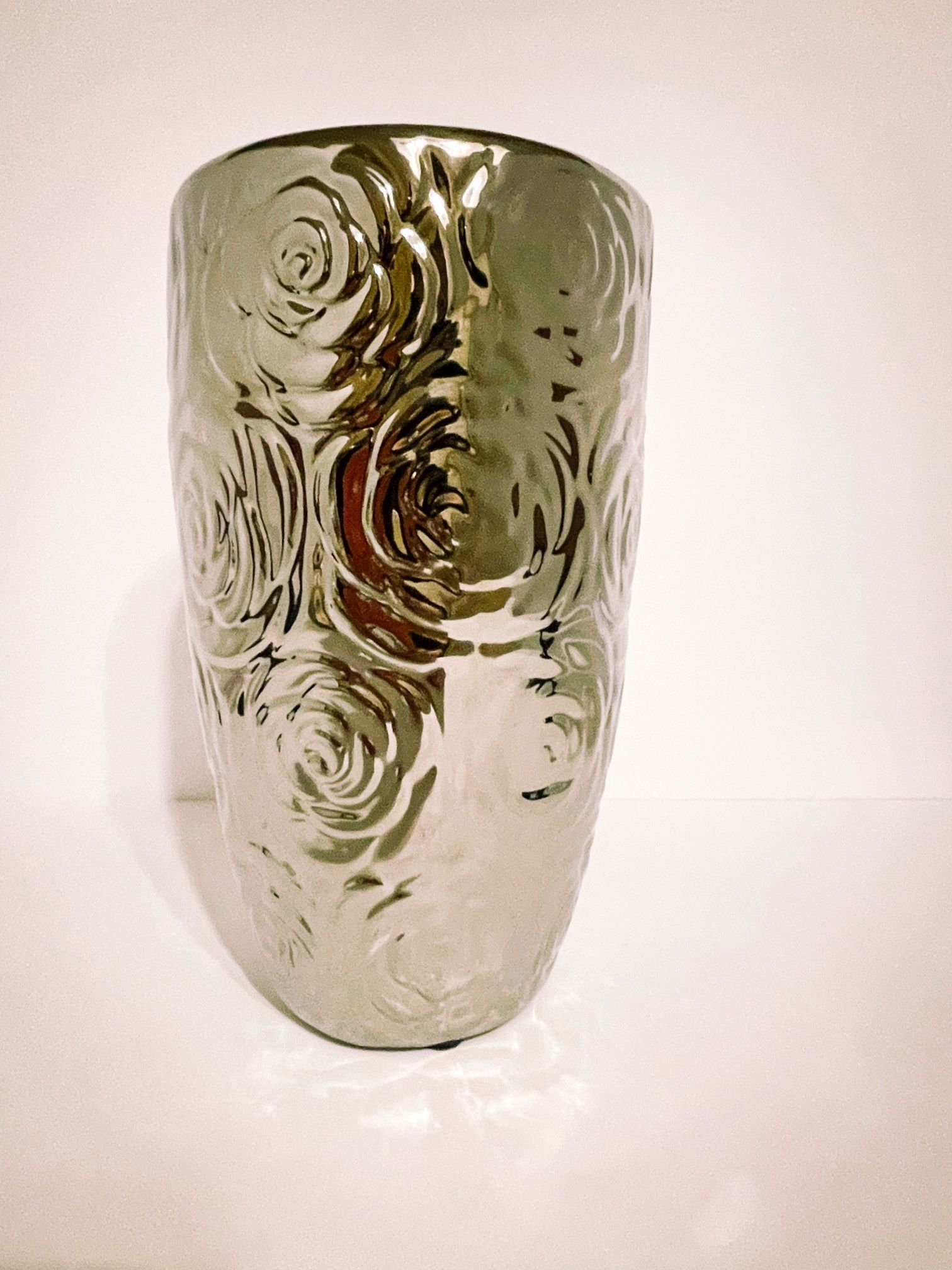 1-800-Flowers Silver Toned Rose Motif Flower Vase