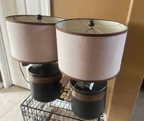 ASHLEY FURNITURE Accessories Large Brown CERAMIC Table Lamp W Beige Velvet Shade