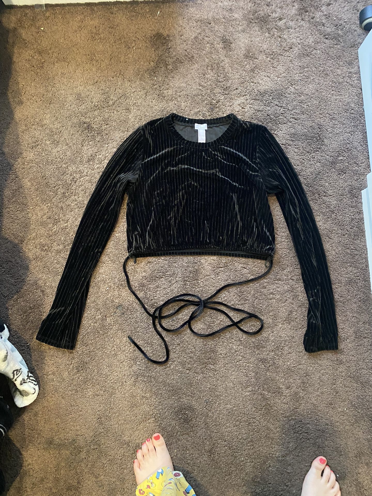 West of Melrose black velvet ribbed crop top