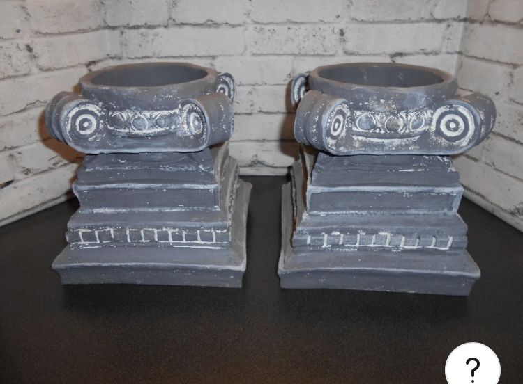 Set Of 2 Vintage Roman Pillar Candle Holders 7x7.25, 4” Opening