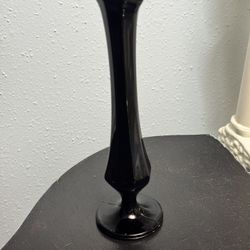 Vintage L.E. Smith Black Amethyst Glass Bud Vases MCM Swung 8”