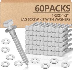 60 Pack 1/2 x 3''- 1/2'' Lag Screw Kit with Washers Hot 