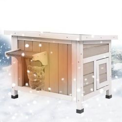 Outdoor Cat House Insulated, Winter Insulated and Thermostatic Outdoor Feral Cat House Weatherproof Solid Wood, Easy Assembly Cat Shelter with Open Ro