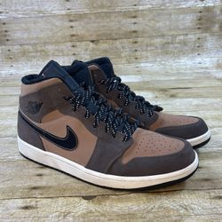 Nike Air Jordan 1 Mid SE Men Sz 12.5 Brown Black White Shoes Sneakers DC7294-200