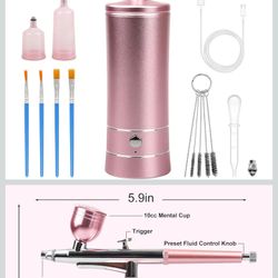 Jadeshay Airbrush Kit with Compressor, Rechargeable Versatile Spray Gun with 0.4mm Nozzle for Tattoo, Nail Art, Cake Decoration (Pink)