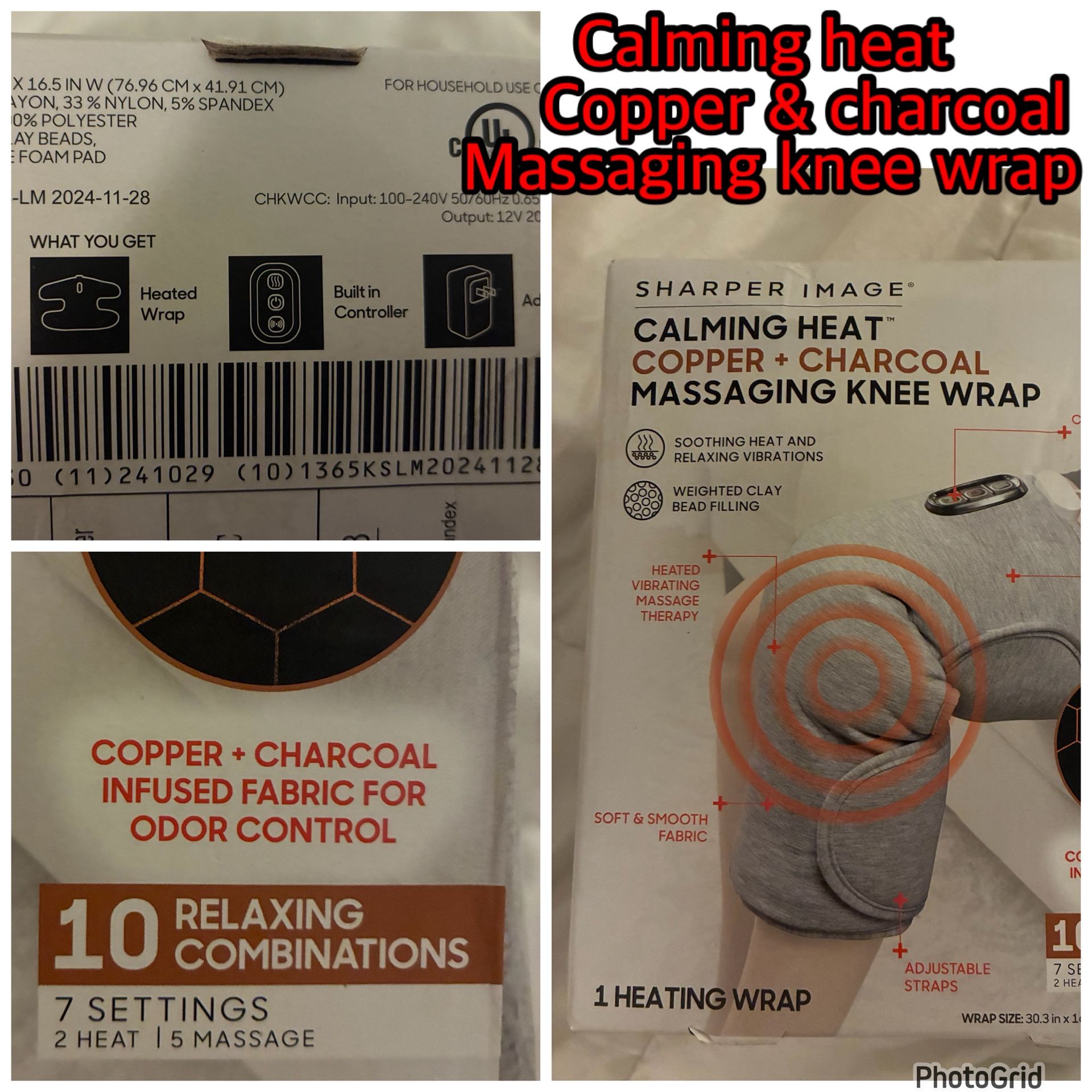 New In Box Knee Wrap Charcoal &copper,massaging 