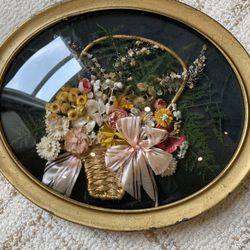 Antique Convex Metal And Glass Flower Art