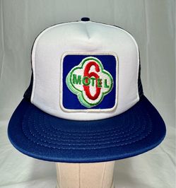 Vintage Motel 6 SnapBack Adjustable Trucker Hat Cap Blue White Embroidered Patch