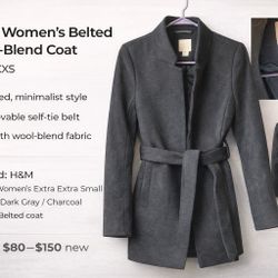 H&M Women’s Belted Wool-Blend Coat – Size XXS  