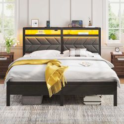 Greenstell Queen Bed Frame with Upholstered Storage Headboard & Charging Station Grey Brand new in box  $120  Warehouse Clearance Sale   🔥First Come,