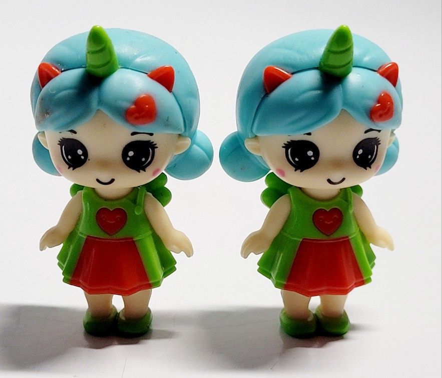(Lot Of 2) 2020 Unicorn Dolls 2" Unicorn Girl Mini Doll Strawberry Heart & Wings. Loose Dolls Only, No Accessories Included. The image shows a UD Unic