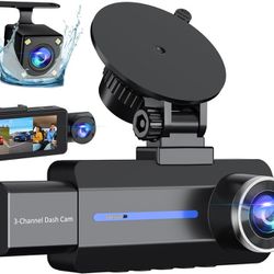 3 Channel 2.5K Dash Cam, 1440P Dash Cam Front and Rear Inside, Dash Camera for Cars, Triple Car Camera with 32GB Card, G-Sensor, 24Hr Parking, Loop