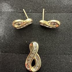 10k Solid Yellow Gold Diamond Infinity Swirl Geometric Earrings Set