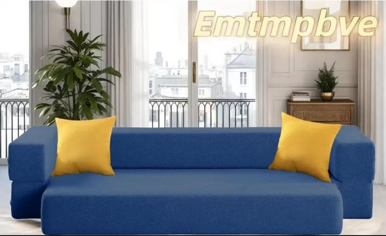 80" Multifunctional Folding Sofa Bed - Linen Memory Foam Mattress & Removable Sofa Cover & 2 Pillows - Simple Style, Suitable for Living Room Space Co
