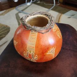 Vintage Hand Carved Signed Gourd 