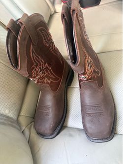 NINGO Men Steel Toe Work Boots Square Toe Embroidery Western Cowboy Boot size 10