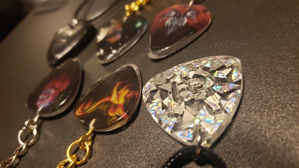 Custom Guitar Picks Resin Keychain, Necklace, Gift Handmade