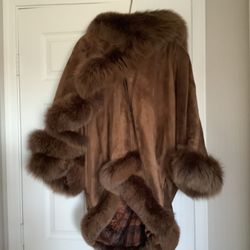 Gorgeous Fur Coat/Cape With Suede Made In NYC Size 44