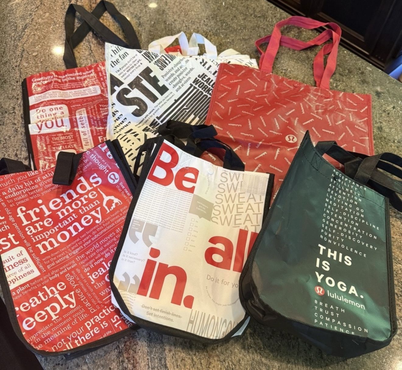 Lululemon Retail Shopping Tote Bag Bundle (5) - 3 small, 3 med/large Reusable