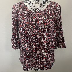 Michael Kors Knit Top Blouse Floral  3/4 Sleeve Size M