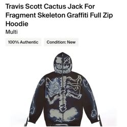 Cactus Jack For fragment Skeleton Graffiti Hoodie Kaws Travis Scott Size Large