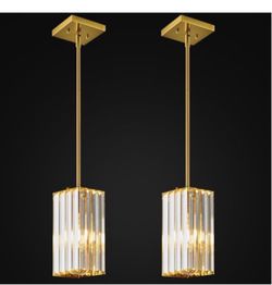 Modern Pendant Light Gold Rectangle Pendant Lighting Mini Crystal Chandeliers