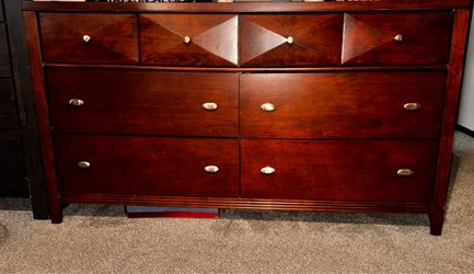 Dark Cherry Wood Dresser with Diamond Detail