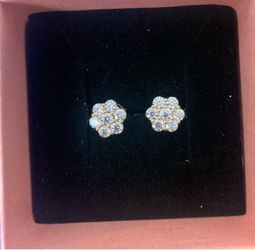 Moissanite Flower Stud Earrings 14K Gold Plated 925 Sterling Silver Floral Cluster