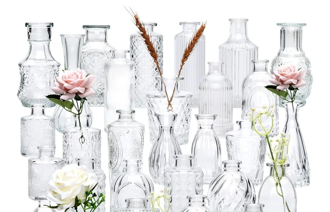 Small Flower Vases- Glass set of 16