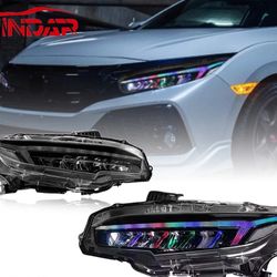 RGB LED Headlights For Honda Civic 10th Gen 2016-2021 Sequential Front Lamp Pair