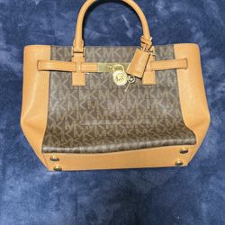 Michael Kors Hamilton Traveler Tote Leather Handbag  Brown Satchel Purse