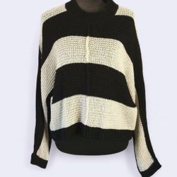 GLAM Black Tan Loose Weave Striped Sweater Size Small Loose Boxy Fit