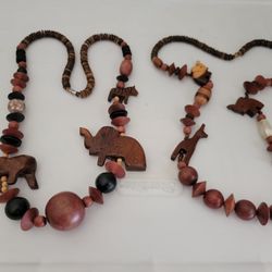 Vintage Wood Animal Necklace 
