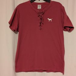 Victoria's Secret Pink Lace Up T-shirt Back Logo Love Pink Women's Medium