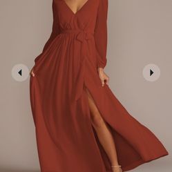 Long  sleeve chiffon bridesmaid dress with slit