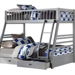 Gray Twin/Full Bunk Bed w/Drawers