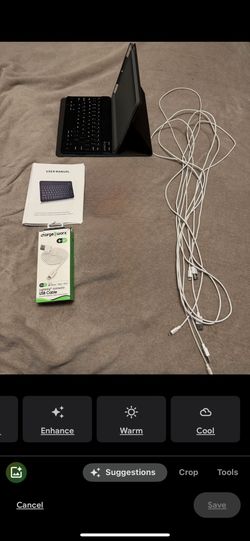 Chargers and iPad case with keyboard